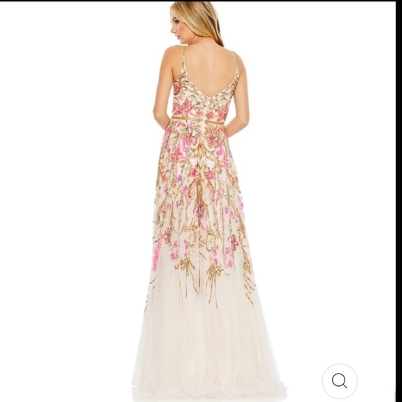 Mac Duggal V NECK FLORAL EMBELLISHED SPAGHETTI STRAP GOWN Dress - Picture 2 of 7